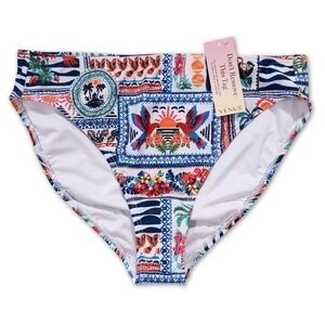 Venus Bikini Bottom Womens 12 White Blue Tropical Print Swimsuit Swimwear NWT